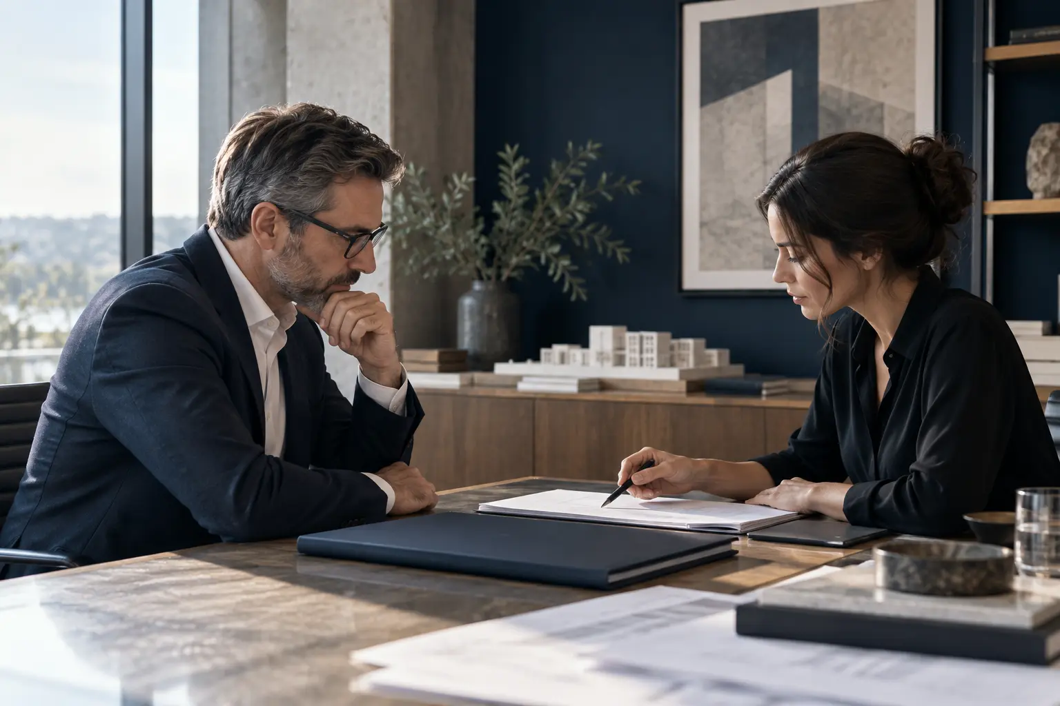 Editorial image of a confidential professional conversation